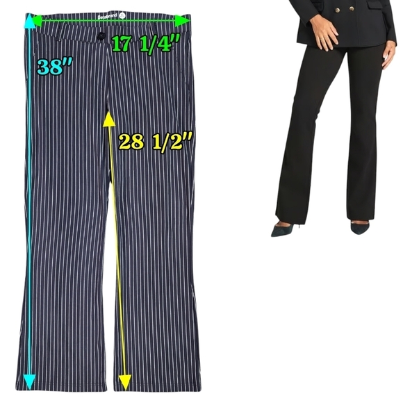 Betabrand Blue Stripe Ponte Two Pocket Yoga Dress Pants Bootcut Office Comfy - Picture 2 of 9